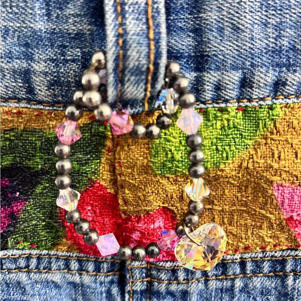 Handmade/Upcycled Distressed Denim Shoulder Bag, Multicolored; Casual/Street/Art - Picture 3 of 6